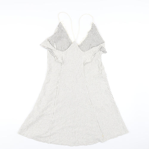 Zara Womens Beige Striped Viscose A-Line Size M V-Neck Pullover