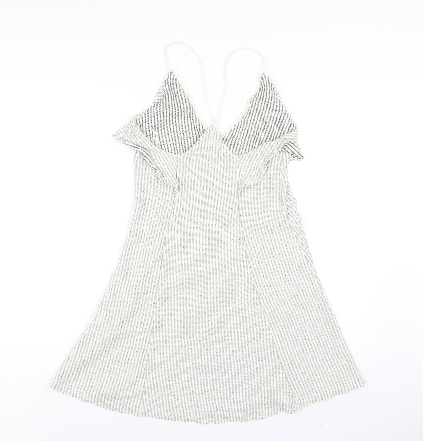 Zara Womens Beige Striped Viscose A-Line Size M V-Neck Pullover