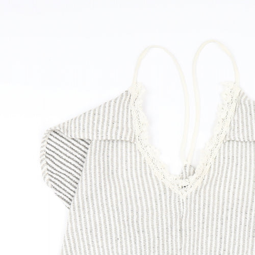 Zara Womens Beige Striped Viscose A-Line Size M V-Neck Pullover