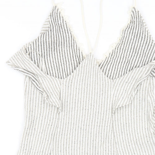 Zara Womens Beige Striped Viscose A-Line Size M V-Neck Pullover