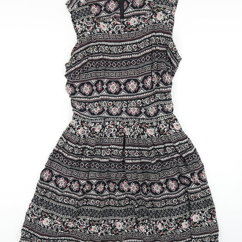 Dorothy Perkins Womens Black Geometric Viscose A-Line Size 16 Square Neck Zip