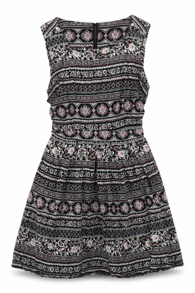 Dorothy Perkins Womens Black Geometric Viscose A-Line Size 16 Square Neck Zip