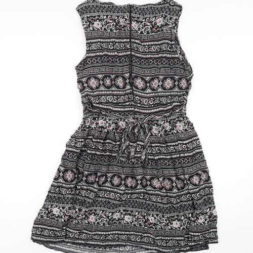 Dorothy Perkins Womens Black Geometric Viscose A-Line Size 16 Square Neck Zip