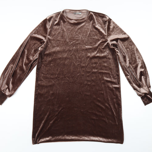 Zara Womens Brown Polyester T-Shirt Dress Size M Round Neck Pullover