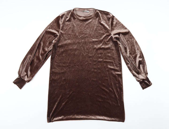 Zara Womens Brown Polyester T-Shirt Dress Size M Round Neck Pullover