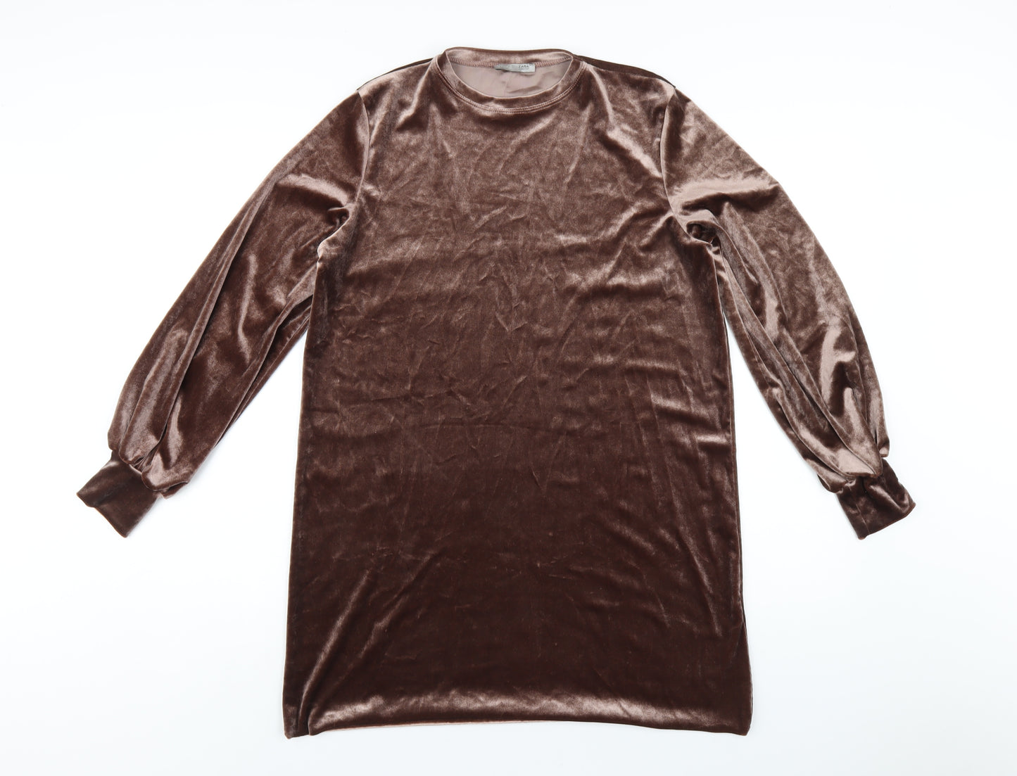 Zara Womens Brown Polyester T-Shirt Dress Size M Round Neck Pullover
