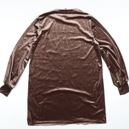 Zara Womens Brown Polyester T-Shirt Dress Size M Round Neck Pullover