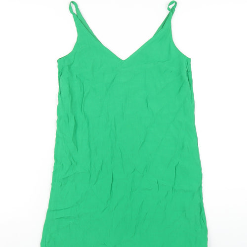 Topshop Womens Green Polyester Tank Dress Size 6 V-Neck Pullover