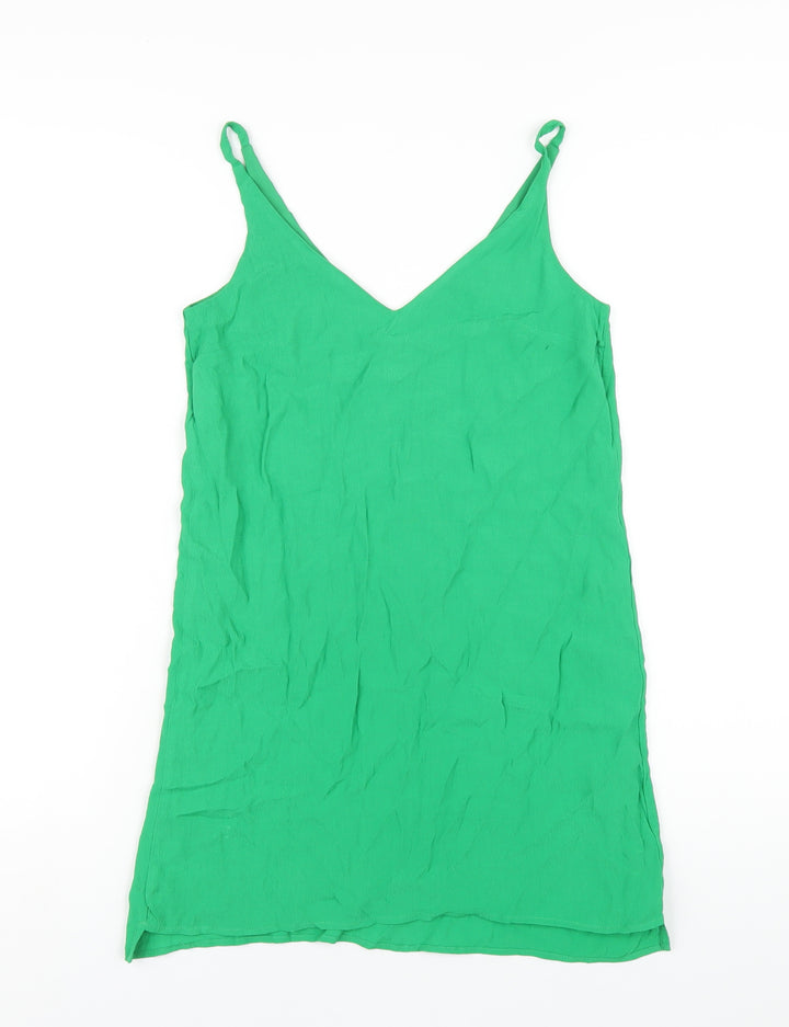 Topshop Womens Green Polyester Tank Dress Size 6 V-Neck Pullover