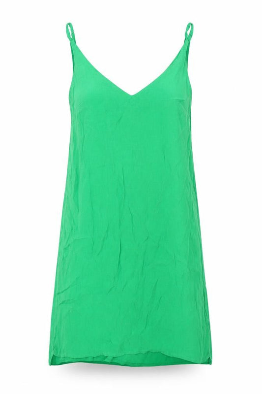 Front view of Topshop women’s green polyester tank dress, size UK 6, v-neck pullover