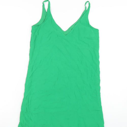 Topshop Womens Green Polyester Tank Dress Size 6 V-Neck Pullover