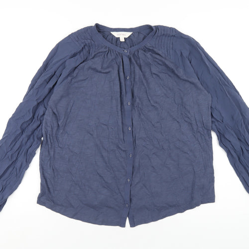 Per Una Womens Blue Cotton Basic Button-Up Size 12 Round Neck