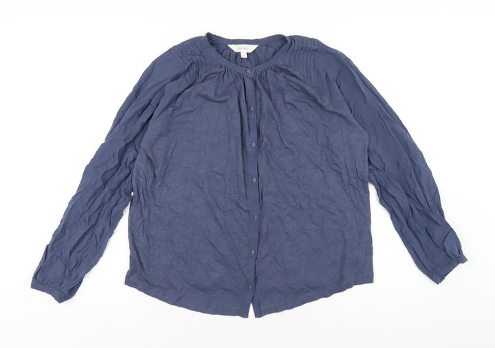 Per Una Womens Blue Cotton Basic Button-Up Size 12 Round Neck