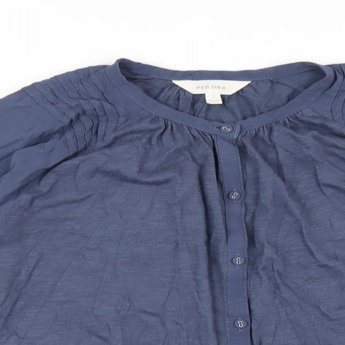 Per Una Womens Blue Cotton Basic Button-Up Size 12 Round Neck