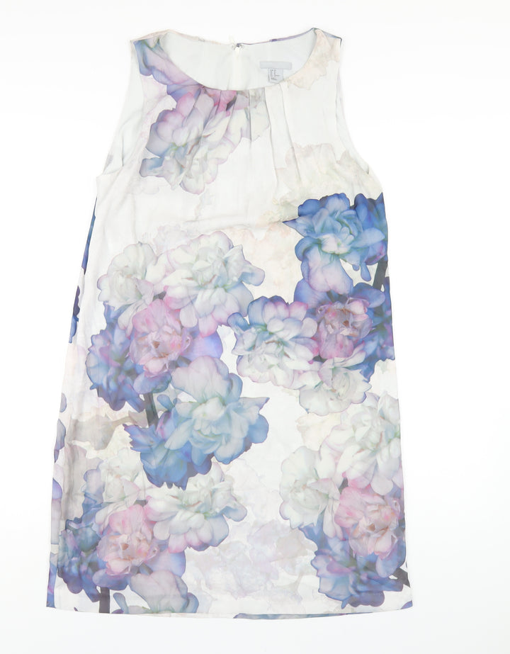 H&M Womens Multicoloured Floral Polyester A-Line Size 12 Round Neck Zip