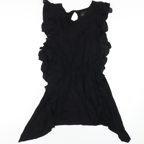 Zara Womens Black Viscose A-Line Size M Round Neck Button