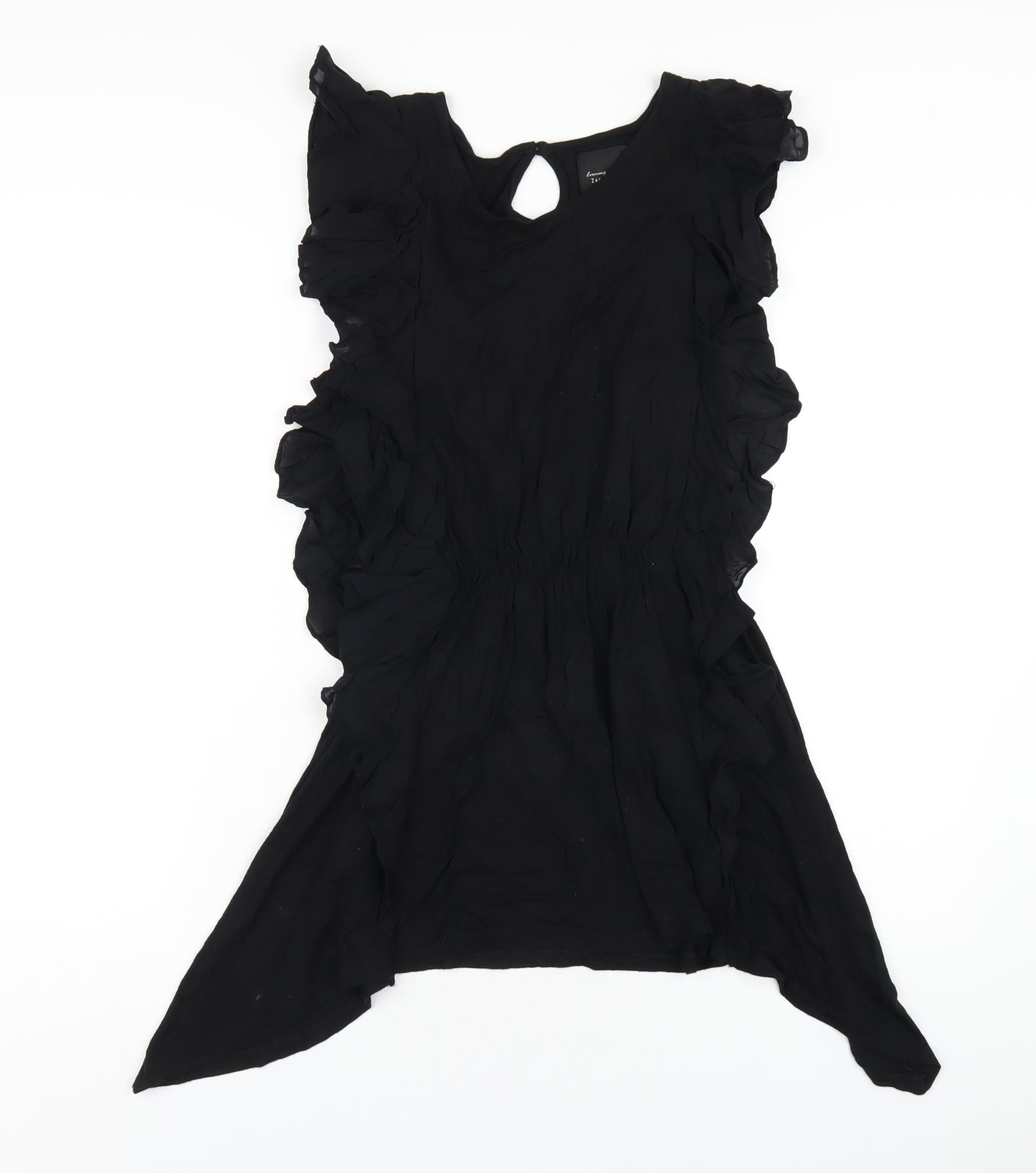Zara Womens Black Viscose A-Line Size M Round Neck Button