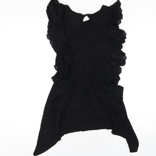 Zara Womens Black Viscose A-Line Size M Round Neck Button