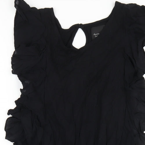 Zara Womens Black Viscose A-Line Size M Round Neck Button