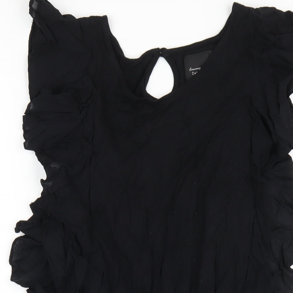 Zara Womens Black Viscose A-Line Size M Round Neck Button