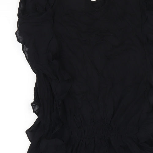 Zara Womens Black Viscose A-Line Size M Round Neck Button