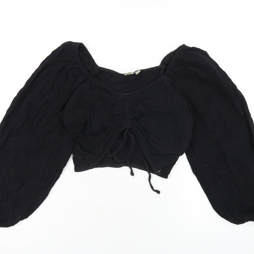 ASOS Womens Black Cotton Cropped T-Shirt Size 2 V-Neck