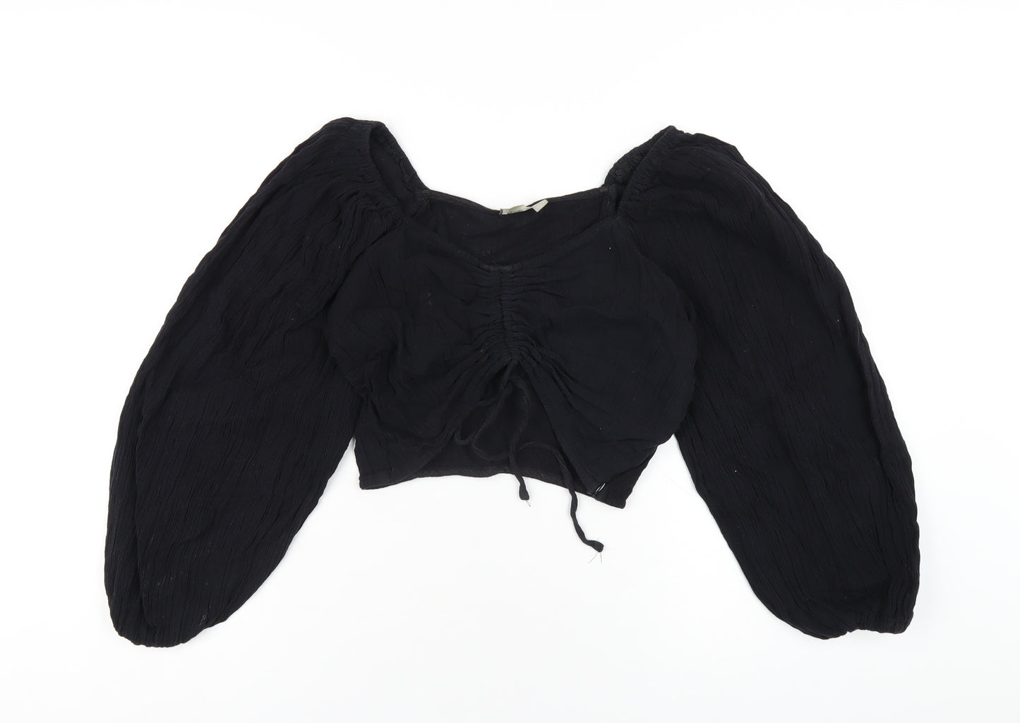 ASOS Womens Black Cotton Cropped T-Shirt Size 2 V-Neck