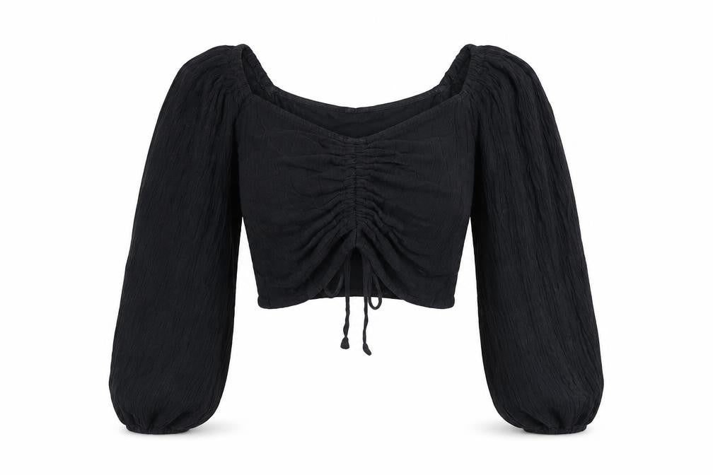 ASOS Womens Black Cotton Cropped T-Shirt Size 2 V-Neck