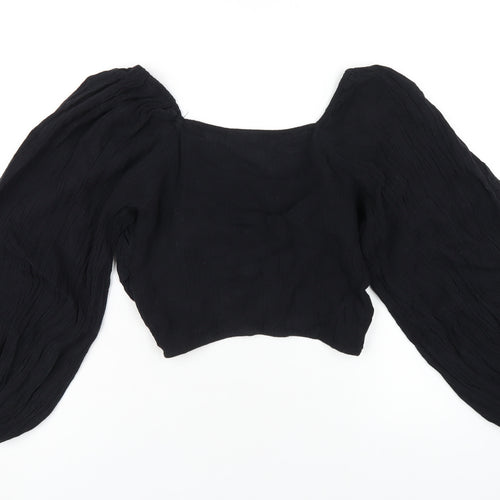 ASOS Womens Black Cotton Cropped T-Shirt Size 2 V-Neck