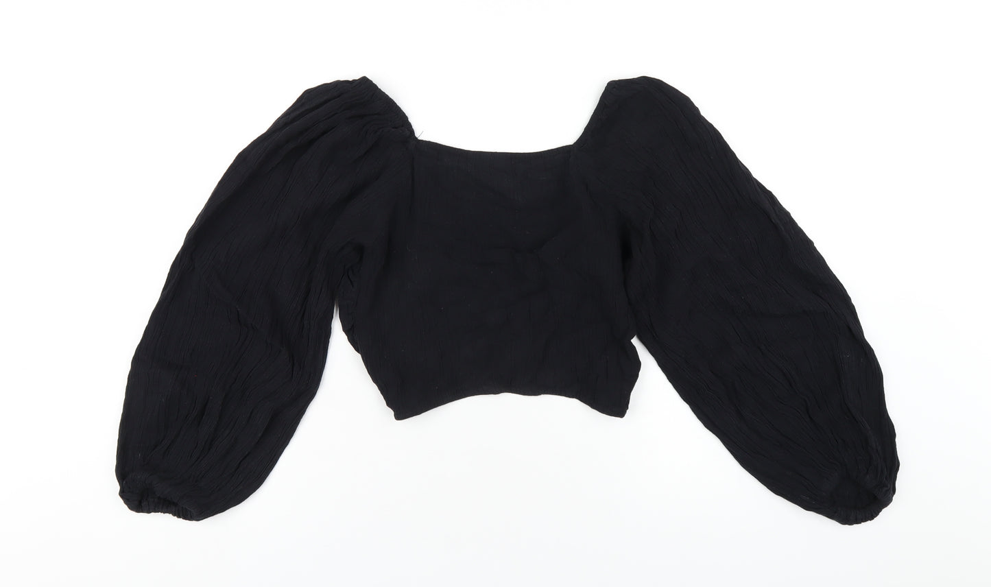 ASOS Womens Black Cotton Cropped T-Shirt Size 2 V-Neck