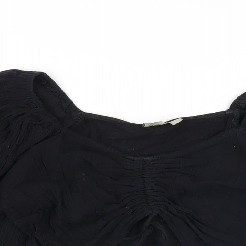 ASOS Womens Black Cotton Cropped T-Shirt Size 2 V-Neck