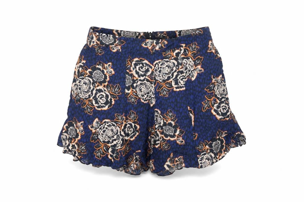 Miss Selfridge Womens Blue Floral Viscose Bermuda Shorts Size 8 Regular Zip
