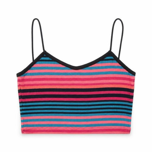 Topshop Womens Multicoloured Striped Polyester Cropped T-Shirt Size 8 V-Neck