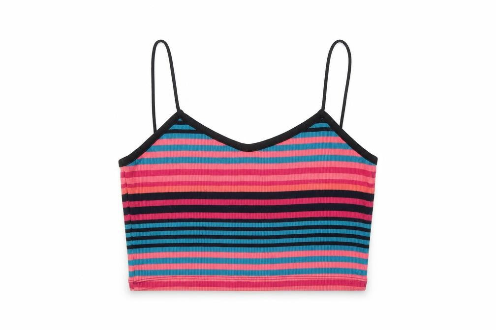 Topshop Womens Multicoloured Striped Polyester Cropped T-Shirt Size 8 V-Neck