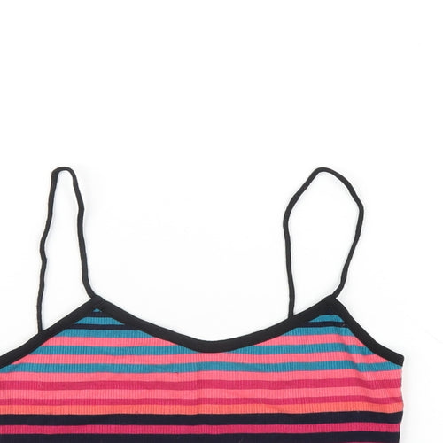 Topshop Womens Multicoloured Striped Polyester Cropped T-Shirt Size 8 V-Neck