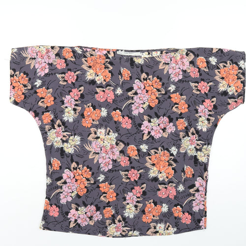Zara Womens Grey Floral Polyester Basic T-Shirt Size M Boat Neck