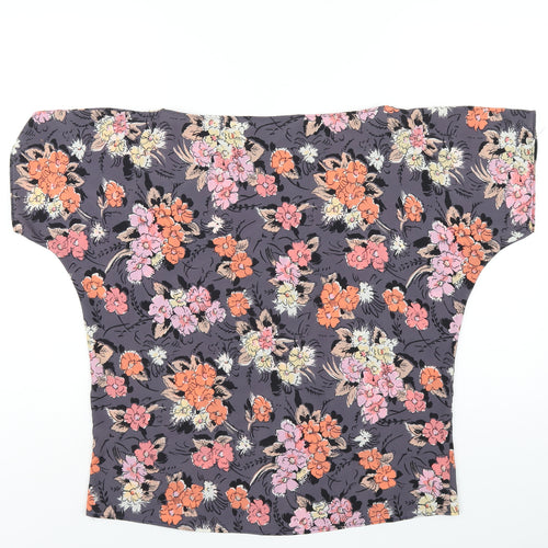 Zara Womens Grey Floral Polyester Basic T-Shirt Size M Boat Neck