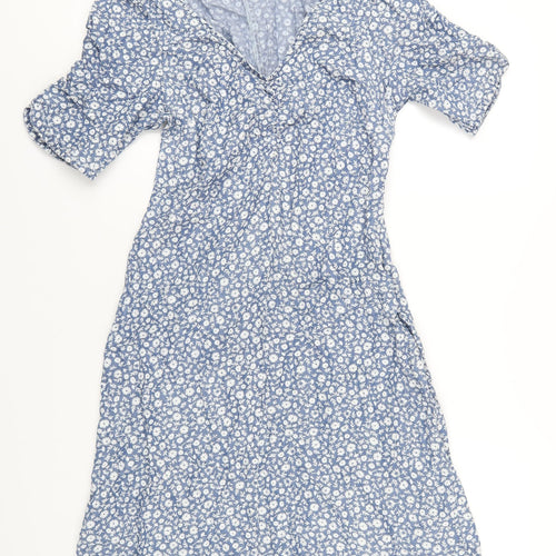 NEXT Womens Blue Floral Lyocell A-Line Size 10 V-Neck Zip