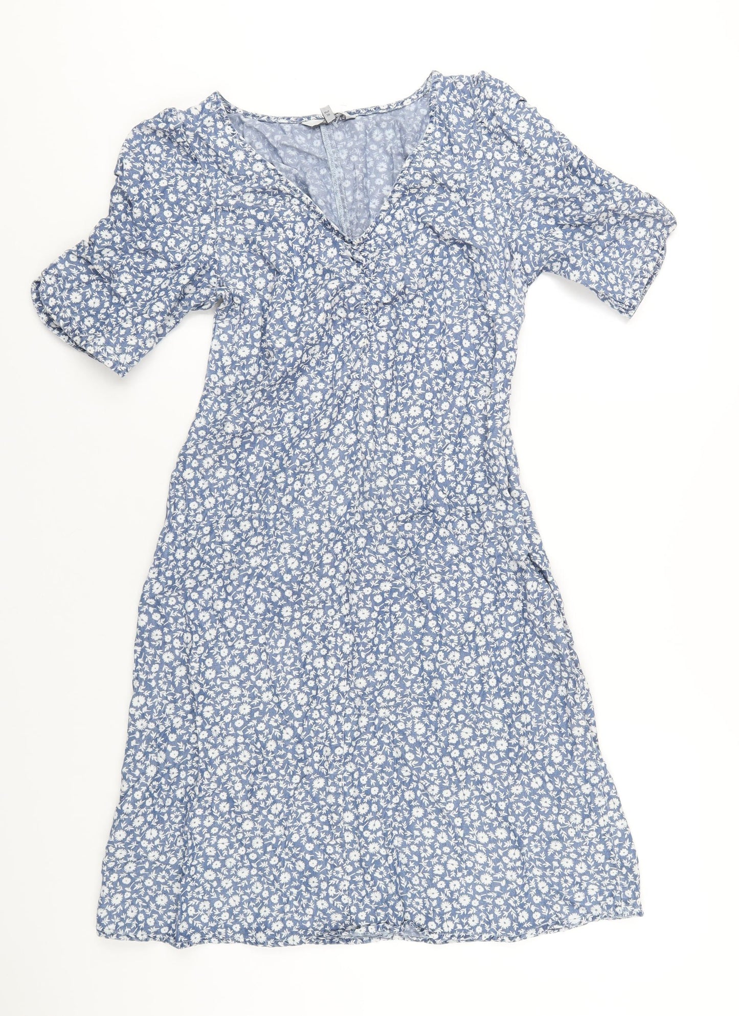 NEXT Womens Blue Floral Lyocell A-Line Size 10 V-Neck Zip