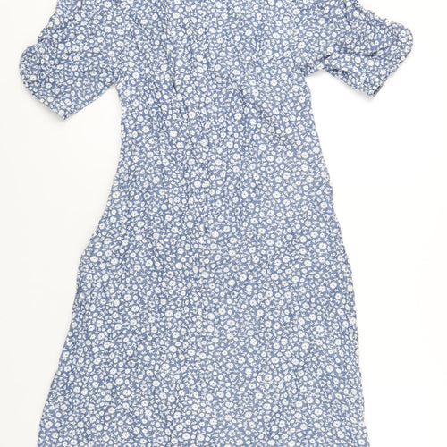 NEXT Womens Blue Floral Lyocell A-Line Size 10 V-Neck Zip