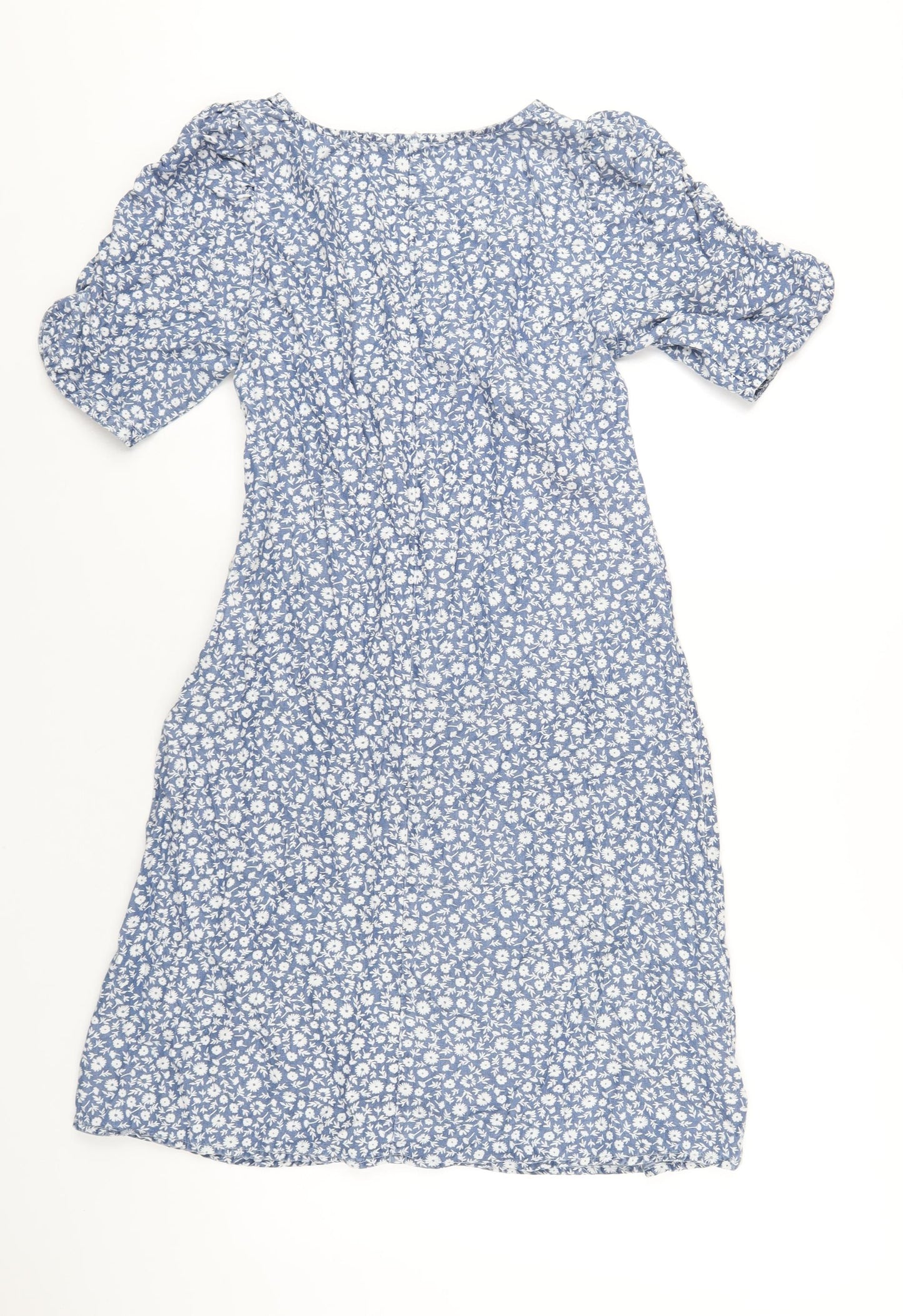NEXT Womens Blue Floral Lyocell A-Line Size 10 V-Neck Zip