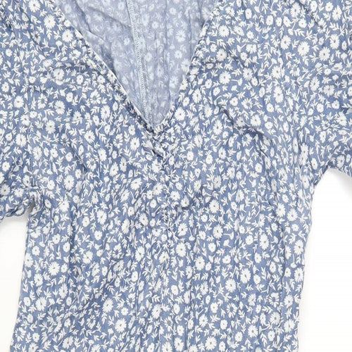 NEXT Womens Blue Floral Lyocell A-Line Size 10 V-Neck Zip
