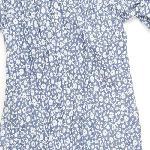 NEXT Womens Blue Floral Lyocell A-Line Size 10 V-Neck Zip