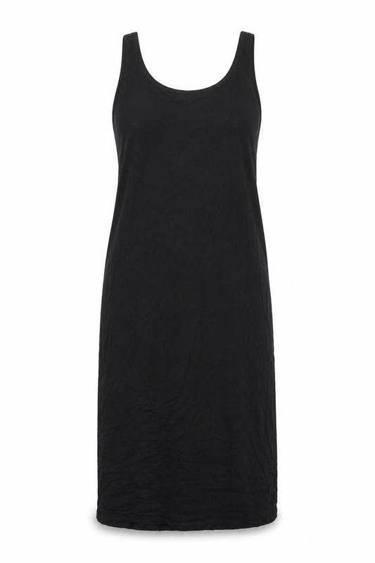 Front view of Marks & Spencer women’s black viscose tank dress, size S, scoop neck pullover
