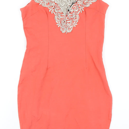 AX Paris Womens Orange Viscose Bodycon Size 12 V-Neck Zip