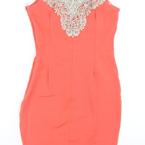 AX Paris Womens Orange Viscose Bodycon Size 12 V-Neck Zip