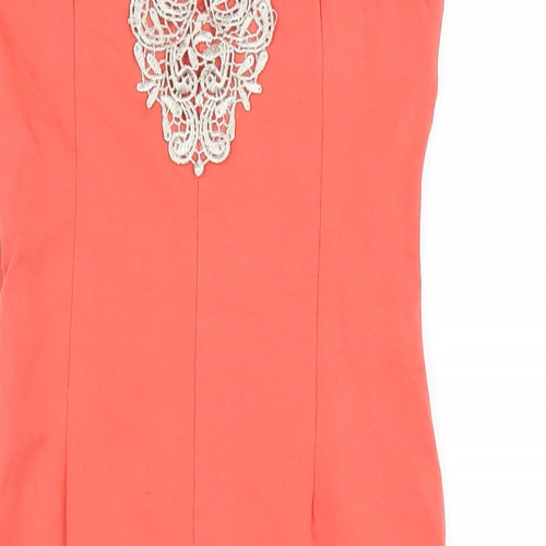 AX Paris Womens Orange Viscose Bodycon Size 12 V-Neck Zip
