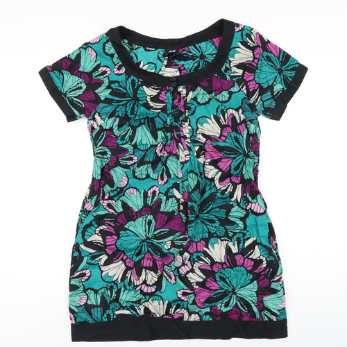 H&M Womens Multicoloured Floral Cotton A-Line Size 10 Scoop Neck Pullover