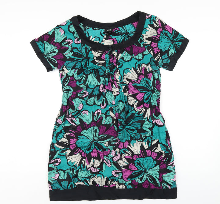 H&M Womens Multicoloured Floral Cotton A-Line Size 10 Scoop Neck Pullover