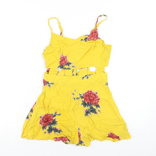 Topshop Womens Yellow Floral Viscose Playsuit One-Piece Size 8 Zip